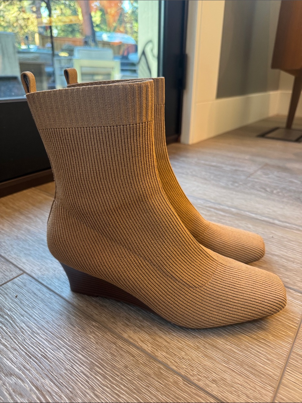 Women’s Tan Knit Sock Booties - Stretch Rib Ankle Boots